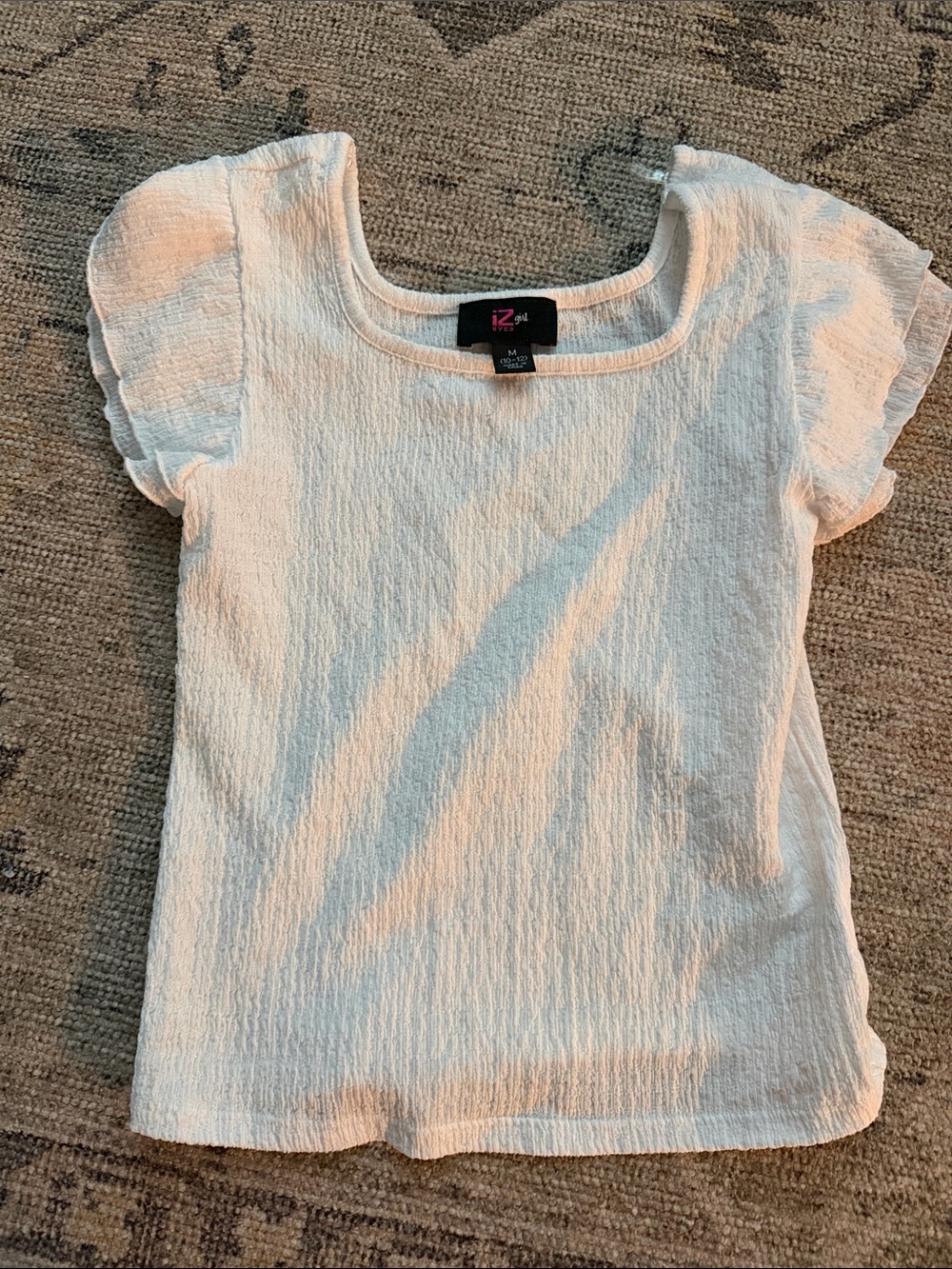Iz Byer Cream Textured Short Sleeve Scoop Neck Top